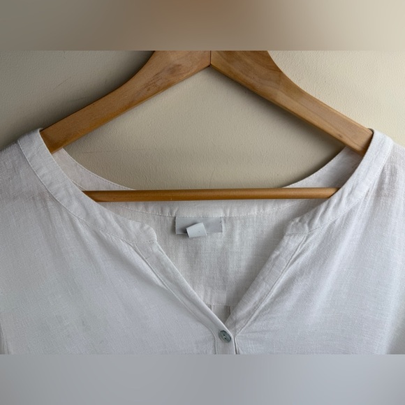 J. JILL Linen Blend Large White Blue Striped Pleated Tunic Top  Coastal Beach - Picture 4 of 12